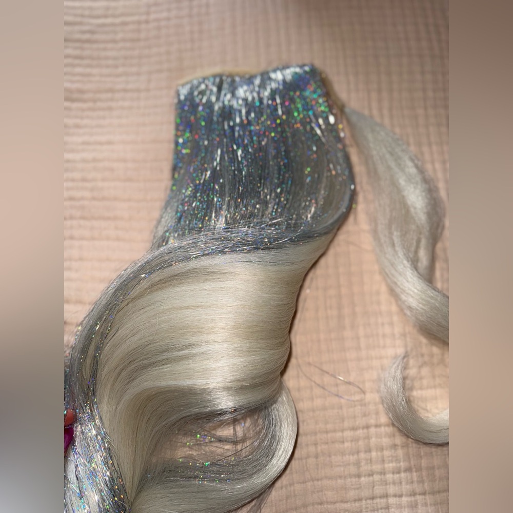 Shimmering Silver Hair Extension pony tail